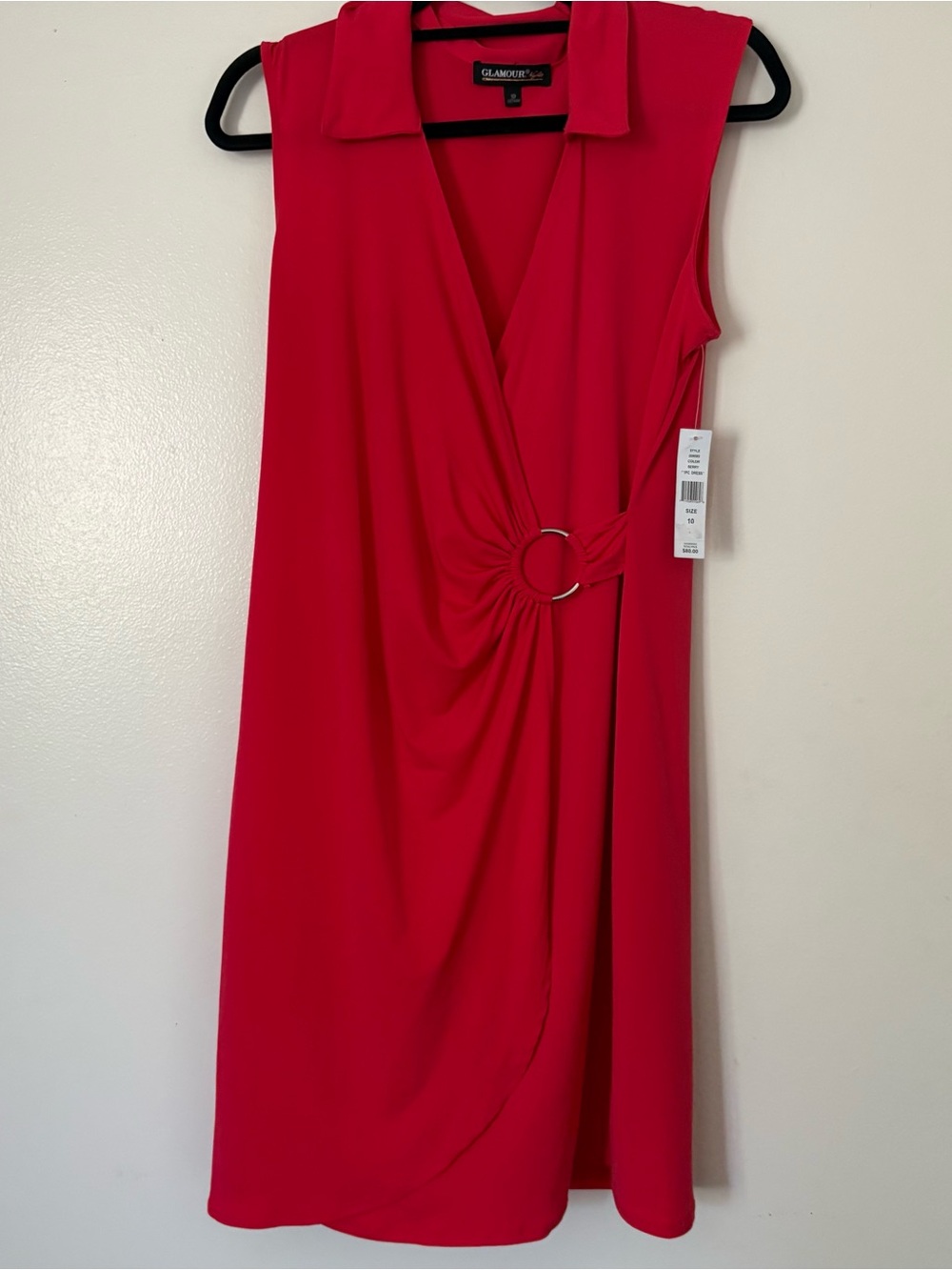 NWT Glamour Nights Sleeveless Vibrant Pink Wrap Dress with Ring Detail